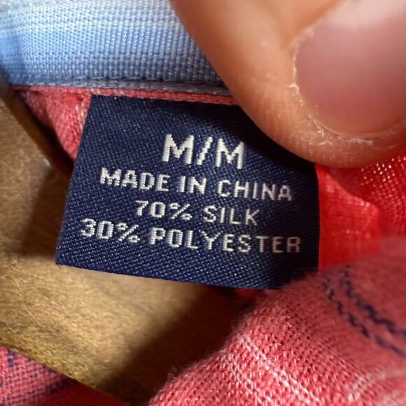 Tommy Bahama Shirt Men's Medium Pink Silk Blend Islandzone Lightweight Check - Picture 6 of 9